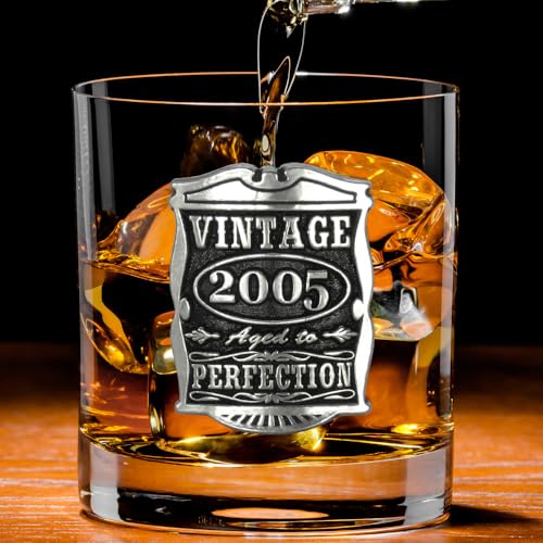 English Pewter Company Vintage Years 2005 21st Birthday Old Fashioned Whisky Rocks Glass Tumbler - Unique Gift Idea For Men [VIN006]