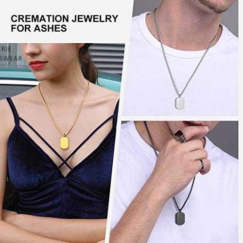 Richsteel 316L Stainless Steel Cremation Necklace, Can Put Ashes, Army Dog Tag Pendant Style, Customizable, Resizable Wheat Chain, Cremains Memory Jewellery Classic- Stainless Steel 01. No Customize