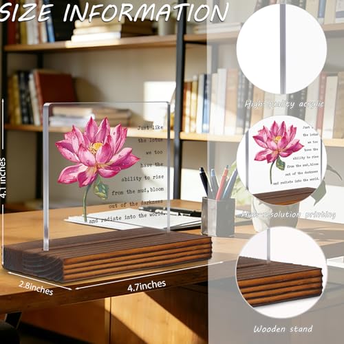 Lotus Flower Inspirational Desk Sign for Women Men, Motivational Acrylic Office Decor with Positive Healing Quote, Encouragement Gift for Coworker Friend Therapist Teacher, Spiritual Desk Plaque EC432