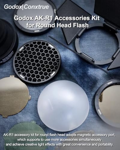 Godox AK-R1 Accessories Kit & S-R2 Round Flash Head Adapter for Godox V860II, V860III, V850II, V850III, TT685II, TT600, V350, TT350, AD200PROII