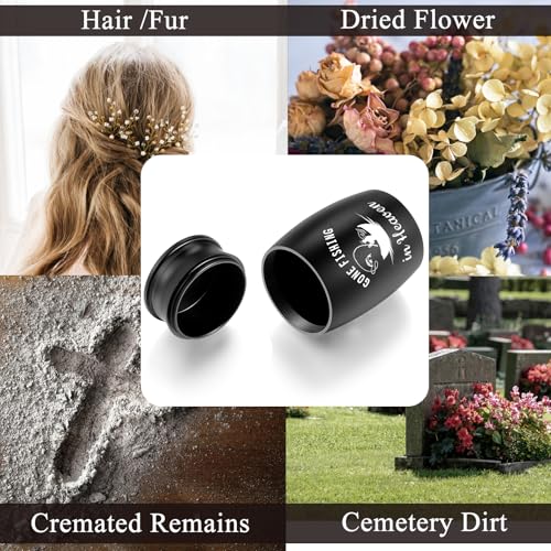 SOITIS Small Urns for Human Ashes - 2.76 Inches Black Aluminium Urn for Ashes Keepsake, Cremation Urns Memorial Holder, Funeral Sharing Decorative Urn for Women Men - Gone Fishing Mini Urn