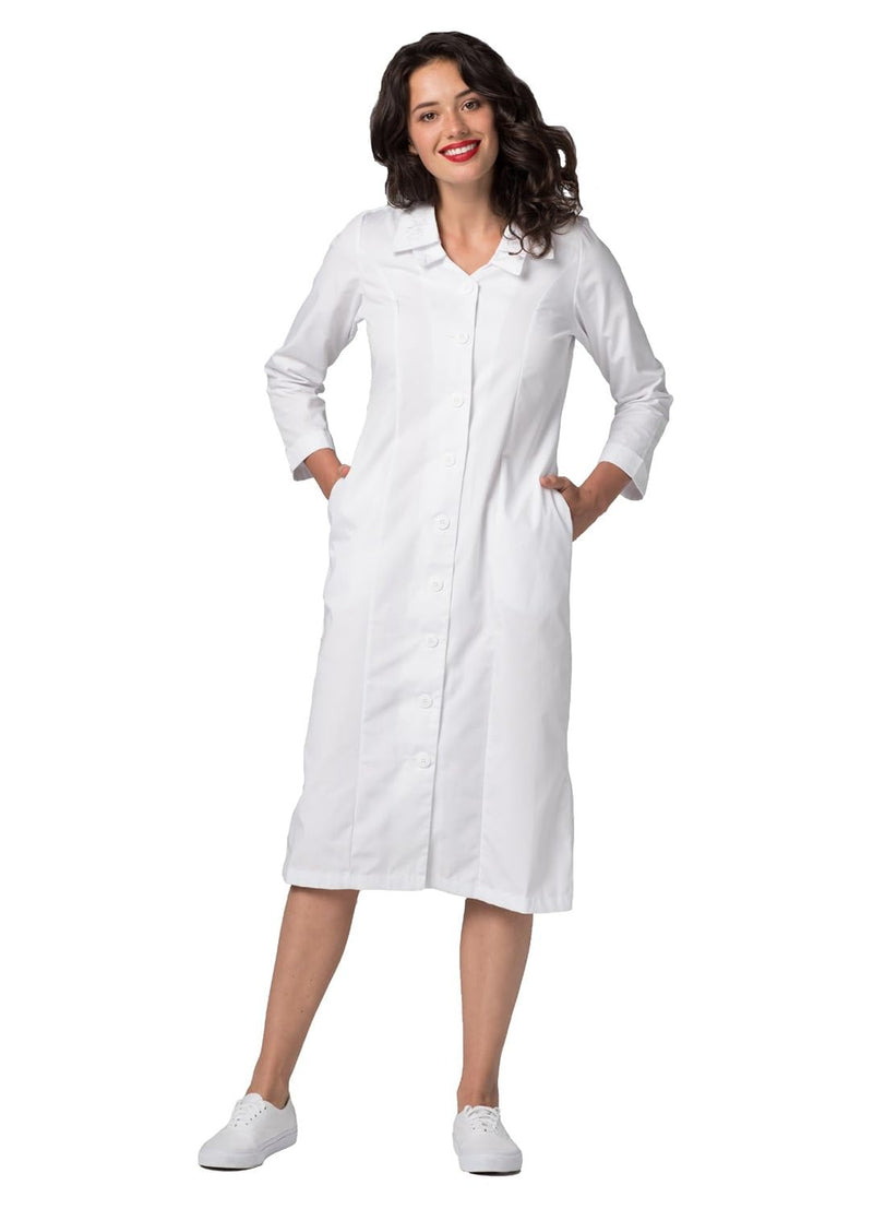 Adar Universal Scrub Dress for Women - Embroided Collar Dress 16 White