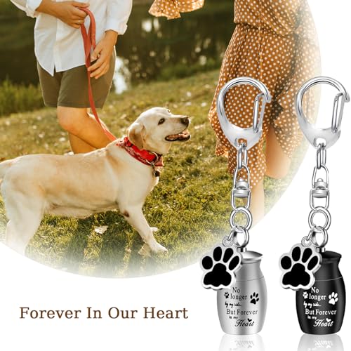 KALIONE 2 Pcs Pet Urns Keychain Dog Urns for Ashes Dogs Ashes Keepsake Stainless Steel Small Pet Urns for Dogs Cat Ashes Urns with Storage Bags Pet Cremation Jewelry Pend Paw Print Urn