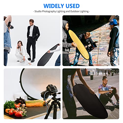 NEEWER 24"x36"/60x90cm Light Reflectors for Photography, Portable 5 in 1 Collapsible Multi Disc with Bag - Translucent, Silver, Gold, Black, White Diffuser for Studio and Outdoor Lighting 24" x 36"