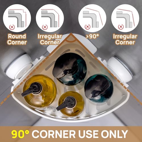 LEVERLOC Corner Shower Caddy Suction Cup, shower shelves suction cup, White 2 × Medium