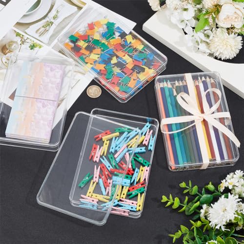 BENECREAT 4Pcs Acrylic Storage Boxes with Lids, 7x4.6x1inch Rectangle Storage Containers, Storage Display Box for Wedding, Party, Treats, Jewelry Accessories (Pack of 2) 7x4.5x1 inches (Pack of 2)