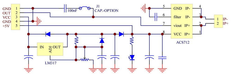 Electronics-Salon DIN Rail Mount AC/DC Current Sensor Module, Based on ACS712 (+/-5Amp) +/-5Amp