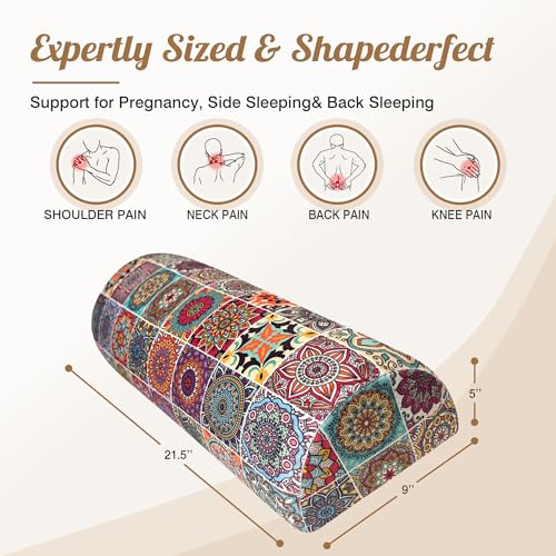 Knee Pillow for Back Sleeping – Half Moon Bolster Pillow for Under Knee While Sleeping Support, Leg & Back Pain Relief (21.5x9x5 Inches) Beige