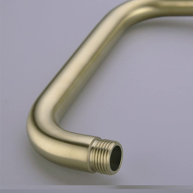 TRUSTMI 13 Inch S-Shape Shower Arm with Flange, Stainless Steel Pipe Extra Long Replacement Shower Head Holder, Brushed Gold Round