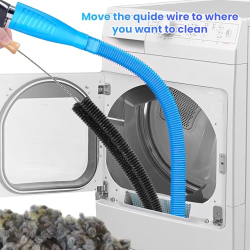 2 Piece Dryer Vent Cleaner Kit, Universal Vacuum Hose Attachment and Lint Brush, Compatible with All Vacuum Cleaners, for Washer and Dryer Lint Remover etc Blue Hose and Fittings, Black Long-handled Brush