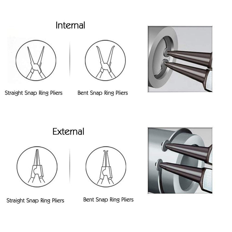 4 Pcs Mini Snap Ring Pliers Set Heavy Duty External/Internal Circlip Pliers with Straight/Bent Jaw for Ring Remover Retaining