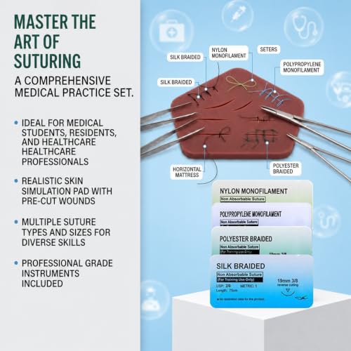 40 Pieces Suture Material, Suture Material, 4 Materials, 2/0, 3/0, 4/0, 5/0, Ideal Suture Exercise Thread for Students, Needle and Thread Set, Refill Pack for Surgical Suture Set