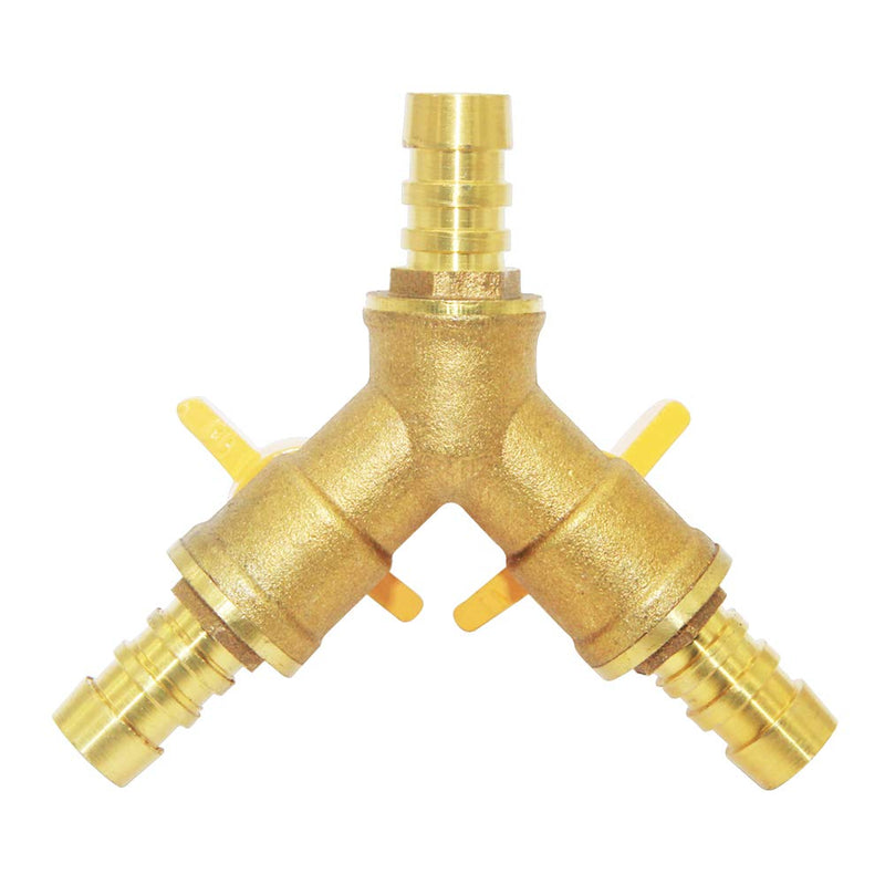 Beduan 3 Way Shut Off Ball Valve, 3/8" Hose Barb 2 Switch Brass Y Shaped Valve 3/8 Inch Fixed