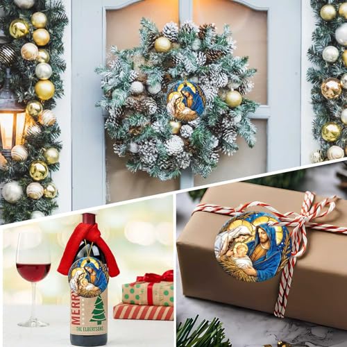 Nativity Night Ornaments Round Ceramic Stained Glass Style Birth of Jesus Christ Ornament Christmas Keepsake Decor for Christmas Tree Winter for Women Men Xmas Hanging Ornament 3" Nativity Night #H055