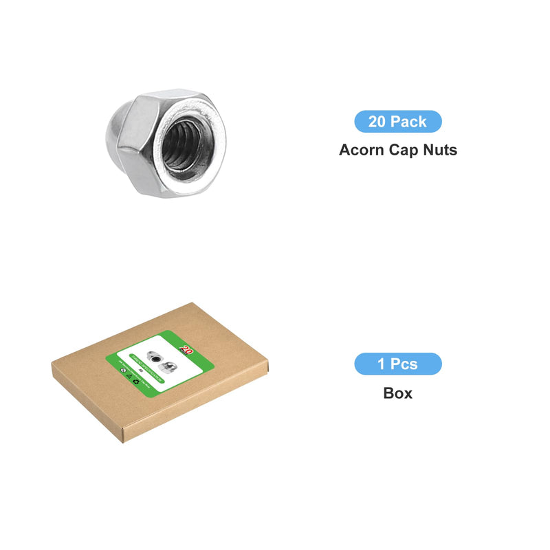 [Australia - AusPower] - uxcell #8-32 Acorn Cap Nuts, 20Pcs 304 Stainless Steel Dome Cap Head Acorn Nut Hardware Nuts for Bolt Cover, Silvery 20 