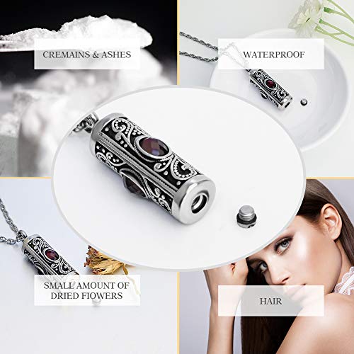 XIUDA Crystal Cremation Urn Necklace for Ashes Keepsake Stainless Steel Memorial Pendant with Flower Purple