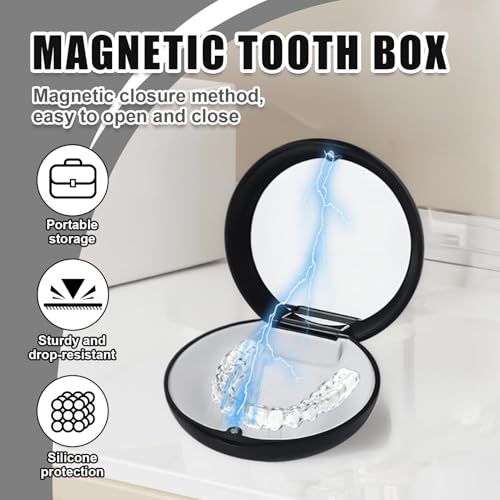 1 x Braces Box, Dental Splint Box with Mirror, Hygienic Storage Box for Aligner, Grinding Splint and Dentures, Travel-Safe with Magnetic Closure (Black)