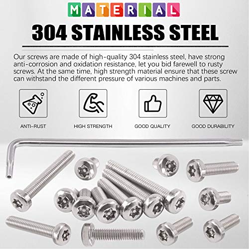 Glarks M5 pan head Torx security screws assortment set with T25 wrench in 304 stainless steel