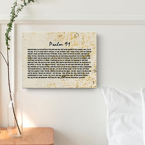 Inspirational Christian Canvas Wall Art 11.5x15 Inch Framed Psalm 91 Poster Multi6017