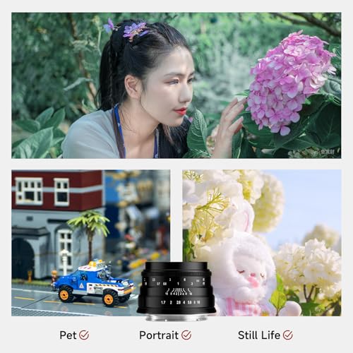Brightin Star 35mm F1.7 Lens for Canon RF-Mount Mirrorless Cameras, APS-C Manual Focus Large Aperture Prime Humanistic Lens Fit for EOS RP, R, R5, R7, R6, R3, R10(Black) 35mm F1.7 Black