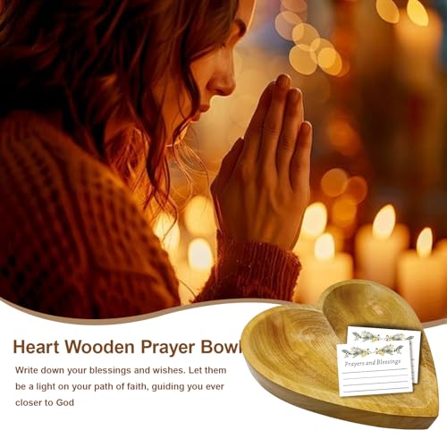 Prayer Bowl with 24 Cards, Heart Shaped Prayer Bowl Wooden yellow color