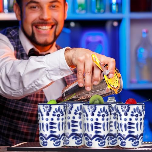 Roshtia 6 Pcs Mexican Tequila Shot Glasses 2 oz Talavera Cups, Blue