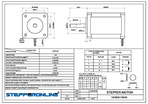 STEPPERONLINE Nema 14 Stepper Motor High Torque 1.8 deg 1.5 A 40 Ncm 35 x 35 x 52 mm for 3D Printers
