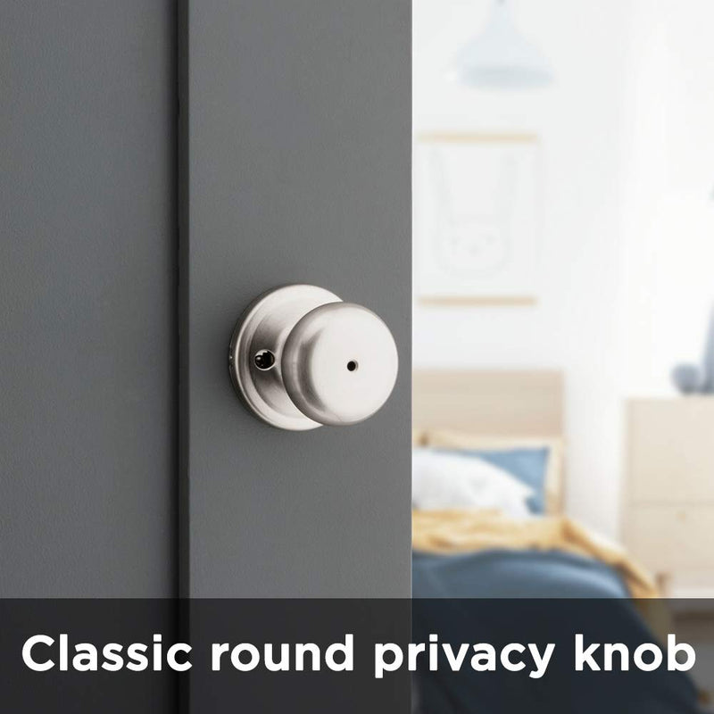 Kwikset Juno Interior Privacy Door Knob with Lock, Door Handle For Bathroom and Bedroom, Satin Nickel Keyless Turn Lock Doorknob, with Microban Protection 1 Pack