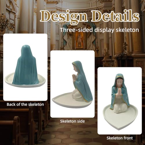Blessed Mother Mary Statue - 5 Inches Virgin Mary Statue Elegant Home Decor, Saint Mary and Cross Necklace Chain Figurines for Office Desk, Bookshelf, Indoor Decorations Rosary-mary