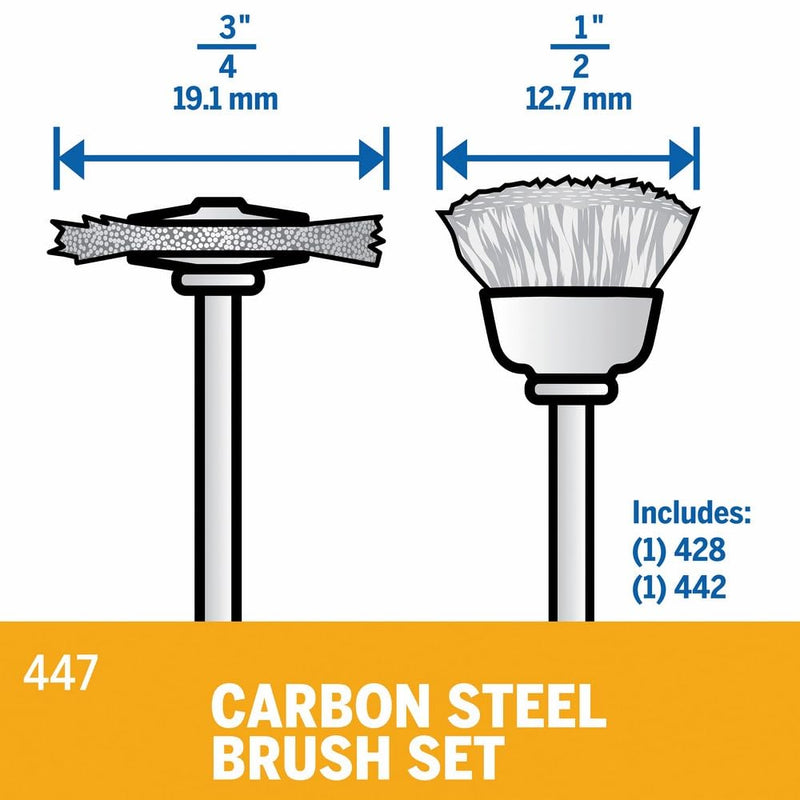 [Australia - AusPower] - Dremel 447 2-Piece Carbon Steel Brush Set Ideal for Rust and Corrosion Removal on Soft Ferrous Metals No Size 