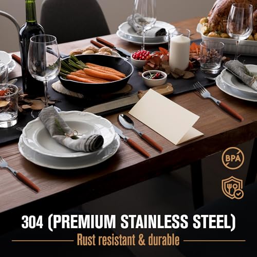 16-Piece Wood Handle Flatware Set, Stainless Steel, Service for 4