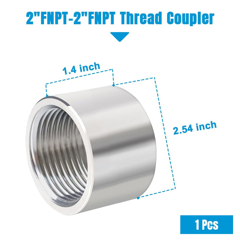 [Australia - AusPower] - Quickun 304 Stainless Steel Pipe Coupling Fitting,2" x 2" Female Pipe Coupler Connector Adapter Fitting (1.4" Length) 2" Female x 1.4" Length 