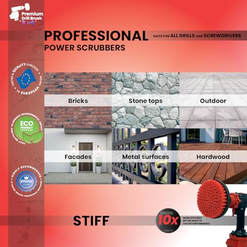 Premium Drill Brush, Stiff 2in1 15cm, Red, Outdoor and Garden