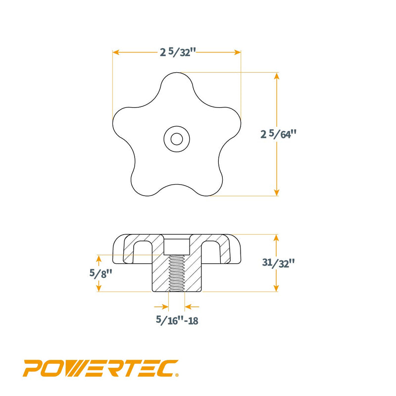 [Australia - AusPower] - POWERTEC 5/16"-18 5 Star Knobs 5 Pack, Clamping Knobs with Steel Insert for T Track Bolts, Thumb Screw Threaded Knobs for T Track Accessories, Feather Boards, Woodworking Jigs and Fixtures (71071) 5-Star Nuts 