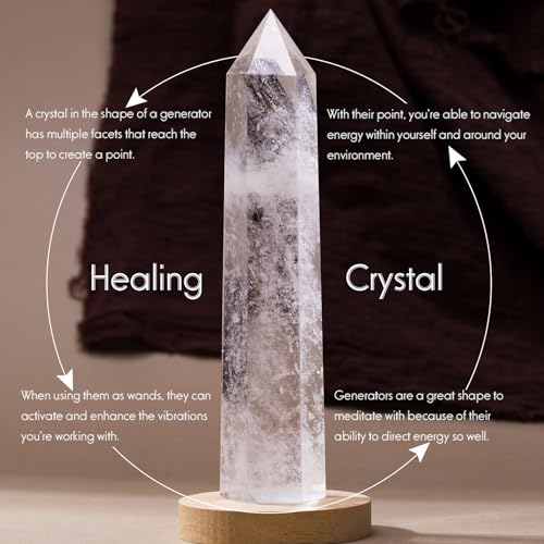 Runyangshi Large Natural Clear Quartz Chakra Crystal Tower - 7"-7.8"(18-20cm) Hexagonal Healing Crystal Obelisk for Energy Healing, Meditation, Home Decor, 7"-7.8"(18-20cm)