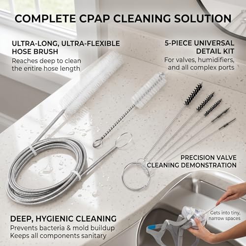 7FT Flexible Tube Cleaning Brush Kit with 7 Inch Hand Brush and 5 Pack Mini Nylon Brushes for 22mm Standard Hose Cleaning Black