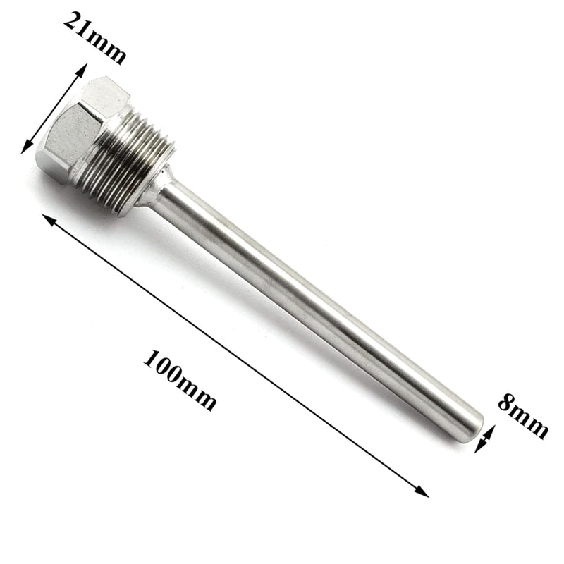 [Australia - AusPower] - 2PCS 8x100mm Stainless Steel Thermometer Casing Nylon Cable Gland Probe Tank Housing Solar Energy Accessories Thermocouple Sleeve for Temperature Sensors 