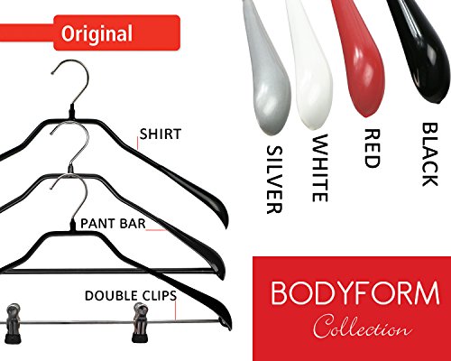 Mawa by Reston Lloyd BodyForm Series Non-Slip Space-Saving Extra Wide Clothes Hanger For Jackets, Suits & Coats, Style 46/L, Set of 5, Black Pack of 5