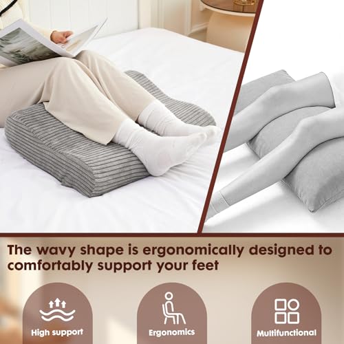 B Shape Corduroy Recliner Foot Pillow, Foam Extra Large Foot Rest Cushion with Adjustable Straps, Suitable for Bed Chair Sofa Headrest Back Lumbar Leg Support Pillow (Dark Grey) Dark Grey