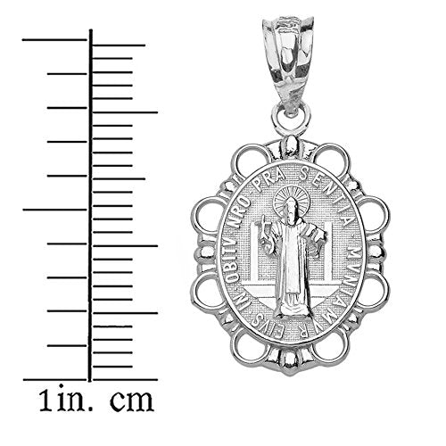 Sterling Silver Medalla De San Benito Saint St Benedict Oval Necklace 16.0 Inches