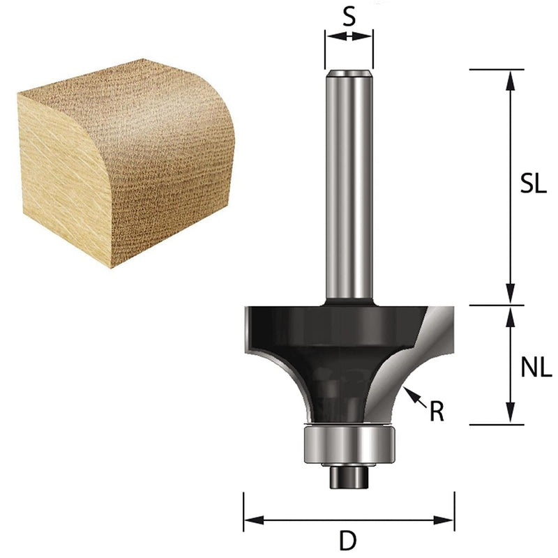 [Australia - AusPower] - ENT Rounding Over Cutter TC Shank (C) 8 mm, Diameter (A) 18,7 mm, B 9,5 mm, R 3 mm, D 32 mm, with Ball Bearing Radius = 3mm / Diameter = 18.7mm / Cutting Length = 9.5mm 
