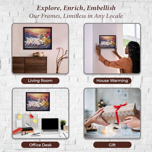 SANVIKA Krishna Wall Decor - Hindu God Photos With Frames, Lord Krishna & Arjuna in Mahabharata Scene, 9" x 12" COL-1