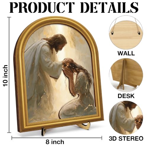 3D Christian Jesus Table Decor Comforting Woman Wall Art 8x10 Inch