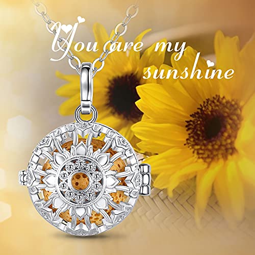 INFUSEU Aromatherapy Gifts Sunflower Necklaces for Women Essential Oil Diffuser Jewelry Lava Rock Stone Pendant Aroma Perfume Spiritual Items for Meditation Yoga