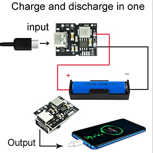 Pack of 5 5V2A Type C USB Boost Step Up Power Supply Module High Precision Lithium Battery Charging Protection Converter Boost Integrated Discharge Module with One String and Two Protection Functions