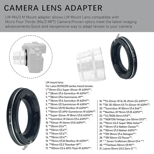 LM to M4/3 Lens Adapter, Compatible with LM Zeiss ZM,Voigtlander VM Lens to with Micro 4/3(MFT, M4/3) Mount Camera, Such as EP1,EP2,EP3,EPL1,EPL2,EPL3,EPL5,EPM1 Leica M to M4/3 Lens adapter