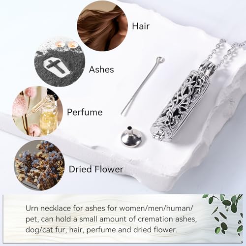 Cremation Jewelry for Ashes Tree of Life Urn Necklace Cylinder Vial Urn Pendent Waterproof for Men Women Keepsake Ashes Necklace Pendent Loved One Memorial Black