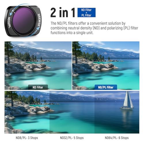 NEEWER ND8/PL ND32/PL ND64/PL CPL Black Diffusion 1/4 Filter for Mist Cinematic Effect 0.75x Wide Angle, 2X Macro Lens, Compatible with DJI Osmo Pocket 3 / Pocket 4 / Xtra Muse, FL-B16 0.75X Wide Angle&2X Macro Lens&ND/PL Filter Set