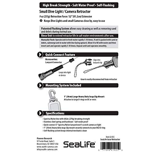 SeaLife Compact Underwater Retractor 9 oz. retraction Force; 32” Maximum Length. Holds Mini Lights, Micro Series and RM-4K Cameras