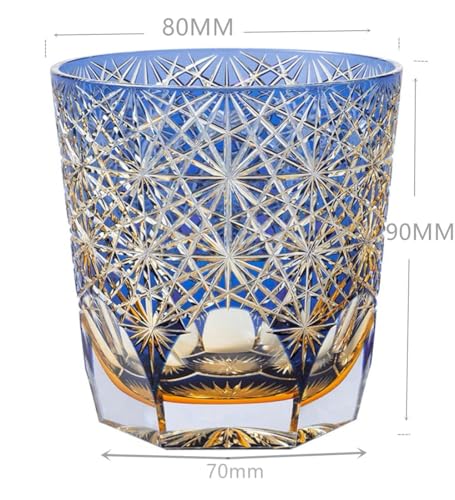 JEKE Edo style Color Hand Cut Crystal Glass Tumbler Whisky Gass 9 Oz Glassware with Luxury Gift Box,Cocktail-Vodka-Beer Drinkingware Glasses In Gift Carton (Blue) Blue